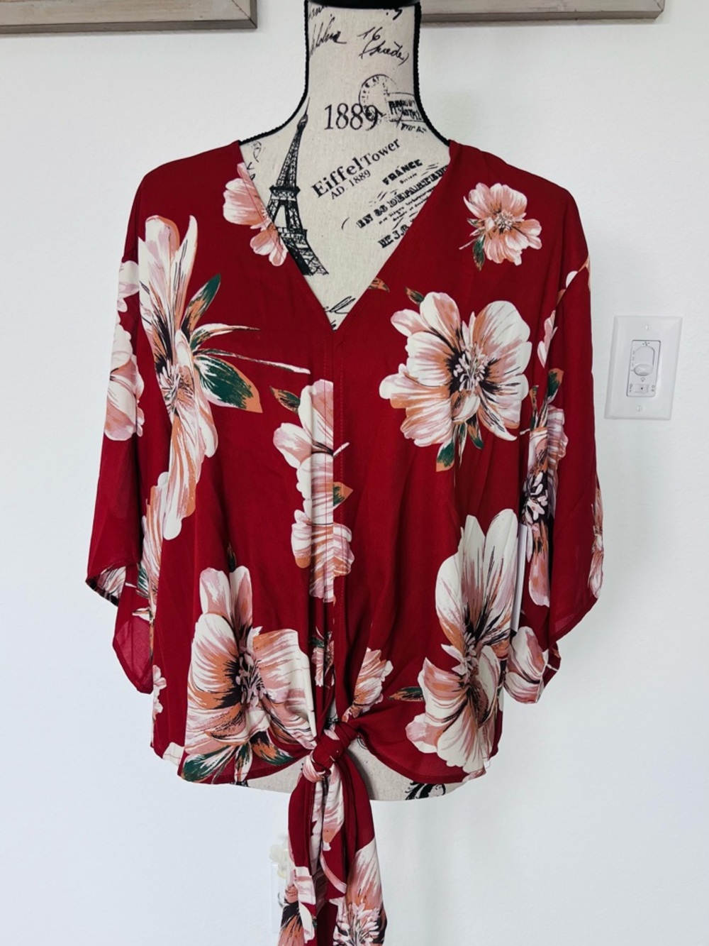 Red Dress Boutique Red Floral Tie-Front V-Neck Blouse